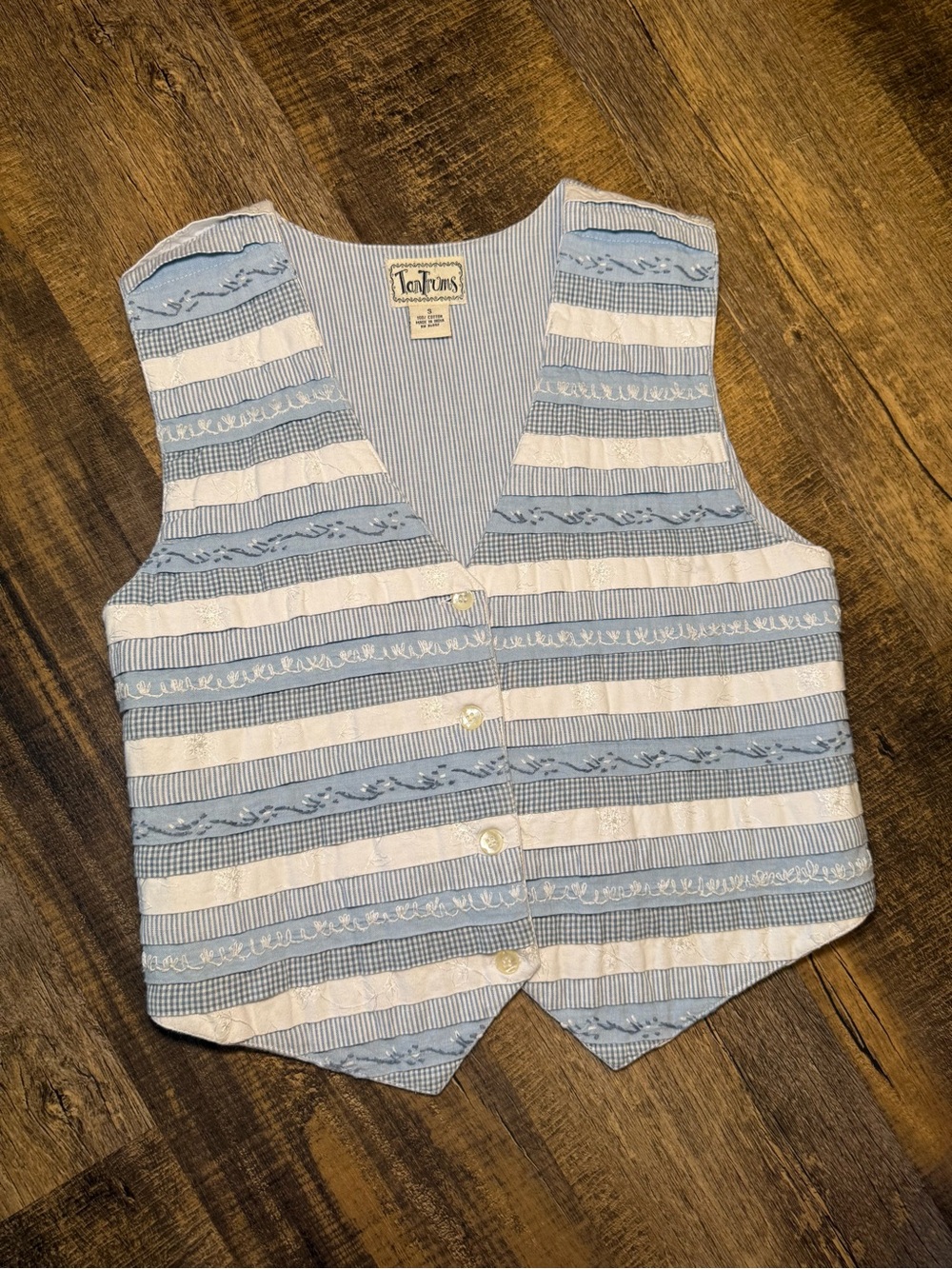Vintage Tantrums White and Blue Patchwork Vest - Small